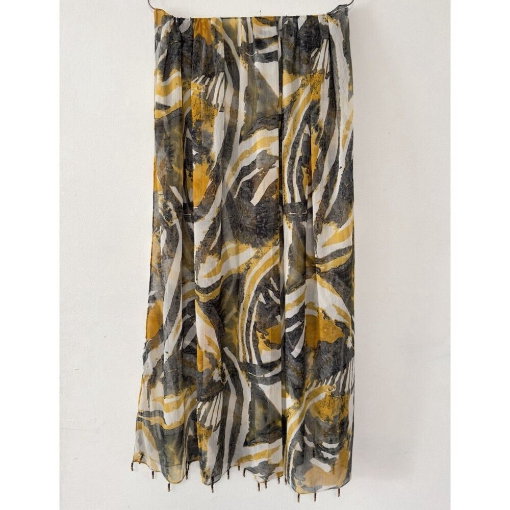 Collection Eighteen Scarf Sheer Boho Animal Print Shawl Beaded‎ Tassel 42x71”